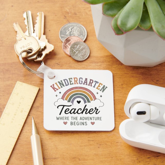 Kindergarten Teacher Where Adventure Begins Gift Key Ring (Desk)