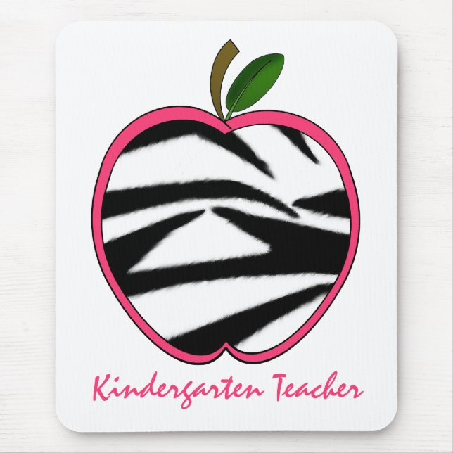 Kindergarten Teacher Zebra Print Apple Mouse Mat (Front)