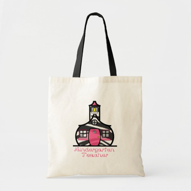 Kindergarten Teacher Zebra Print Schoolhouse Tote Bag (Front)