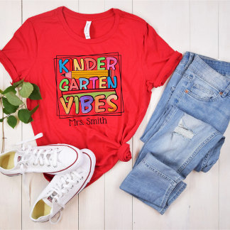 Kindergarten Vibes Colourful Personalised Teacher T-Shirt