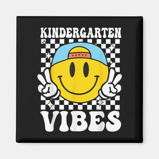 Kindergarten Vibes Retro Groovy Back To School Kin Magnet (Front)
