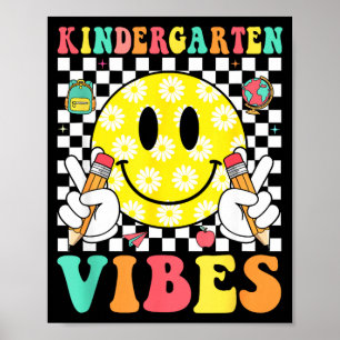 Kindergarten vibes retro smile teacher kids back poster