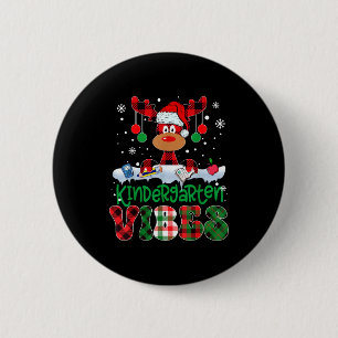 Kindergarten Vibes Teacher Buffalo Plaid Reindeer  6 Cm Round Badge