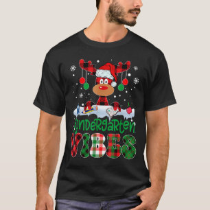 Kindergarten Vibes Teacher Buffalo Plaid Reindeer  T-Shirt