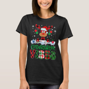 Kindergarten Vibes Teacher Buffalo Plaid Reindeer T-Shirt