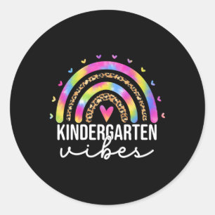 Kindergarten Vibes Tie Dye Leopard Rainbow Teacher Classic Round Sticker
