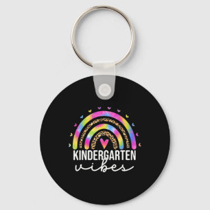 Kindergarten Vibes Tie Dye Leopard Rainbow Teacher Key Ring