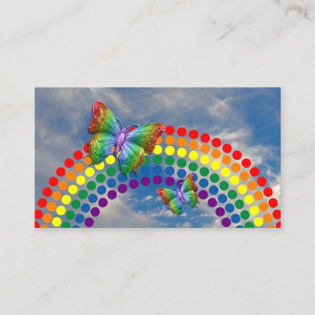 Kindergarter Teacher Polka Dot Rainbow Butterfly Business Card (Front)