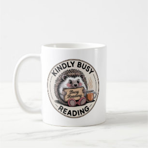 Kindly Busy Reading Hedgehog Badge Coffee Mug