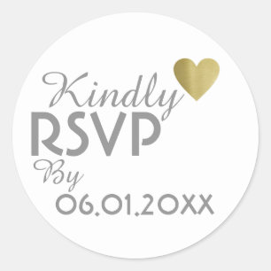 kindly r.s.v.p. with love heart, wedding classic round sticker