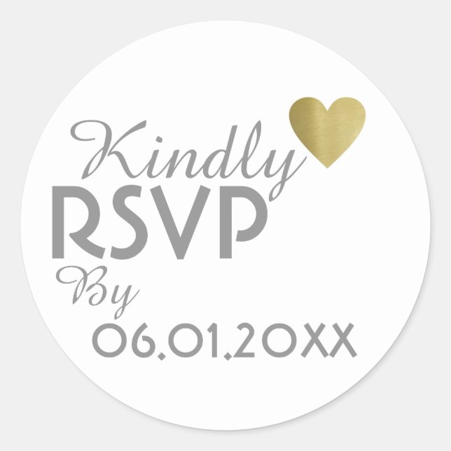 kindly r.s.v.p. with love heart, wedding classic round sticker (Front)
