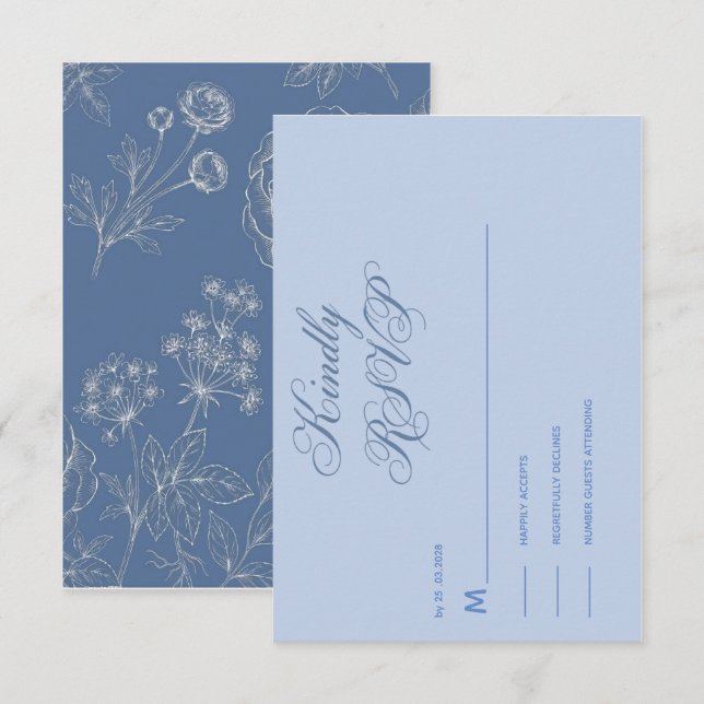 kindly reply dusty blue vintage response card (Front/Back)