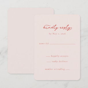 Kindly Reply Elegant Coral Pink Minimalist RSVP Card