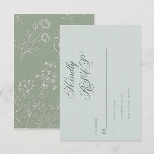 kindly reply sage green vintage response card (Front/Back)