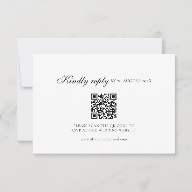 Kindly Reply Script Minimal QR Code Wedding RSVP Card (Front)