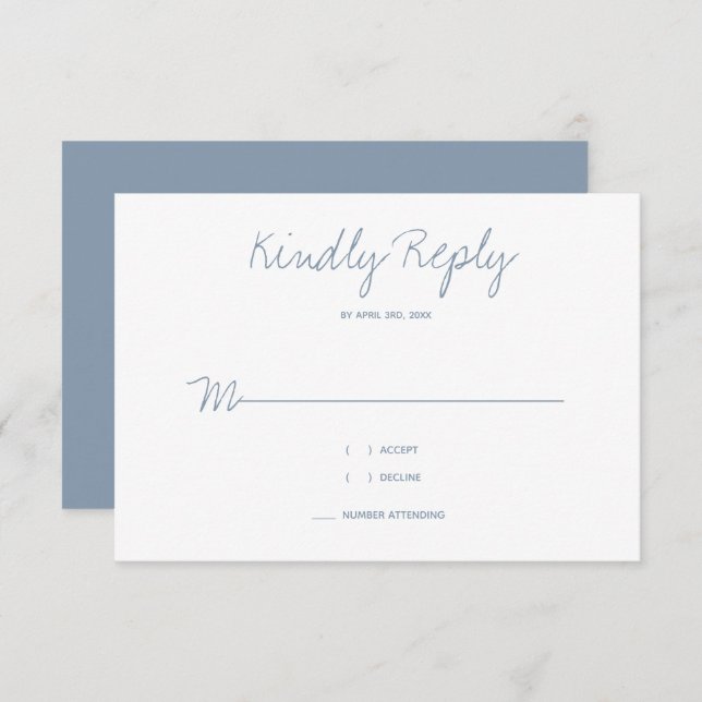 Kindly Reply Typography Dusty Blue Wedding (Front/Back)