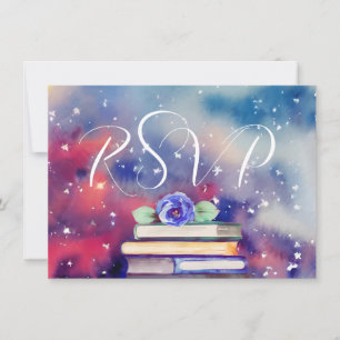   Kindly Reply Watercolor Books Wedding RSVP Cards