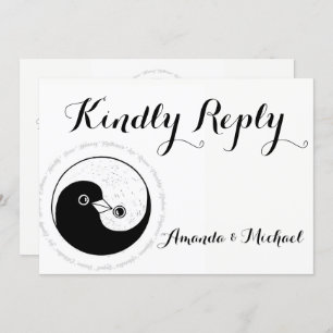 KINDLY REPLY WEDDING CARD b/w YinYang doves Harmo