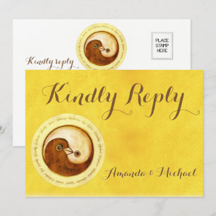 KINDLY REPLY WEDDING CARD Gold YinYang doves Harmo