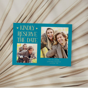 Kindly Reserve 2-Photo Aqua Wedding Save The Date