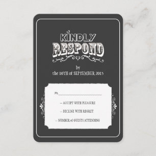 Kindly Respond Chalkboard Style Wedding RSVP Card