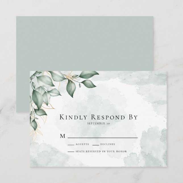 Kindly Respond Eucalyptus Greenery Wedding  RSVP C (Front/Back)