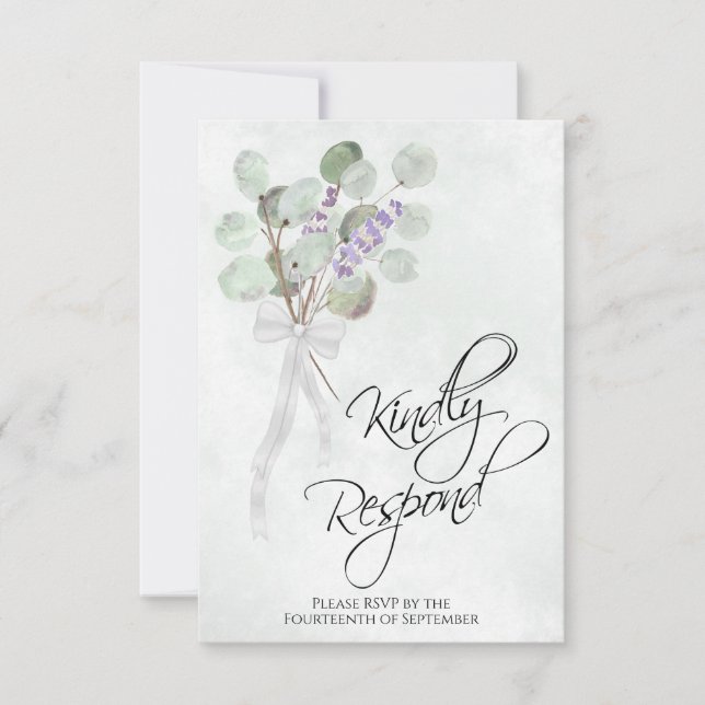 Kindly Respond Eucalyptus & Lavender Boho Wedding RSVP Card (Front)