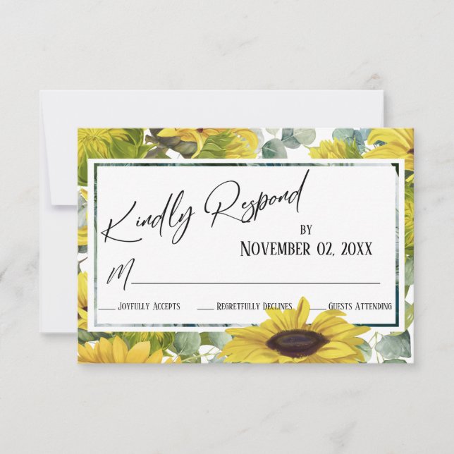 Kindly Respond Sunflower & Eucalyptus Border RSVP Card (Front)