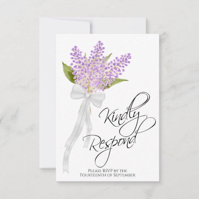 Kindly Respond Watercolor Lilacs Bouquet Wedding RSVP Card (Front)