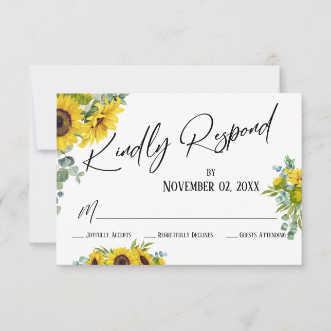 Kindly Respond Watercolor Sunflower & Eucalyptus RSVP Card (Front)