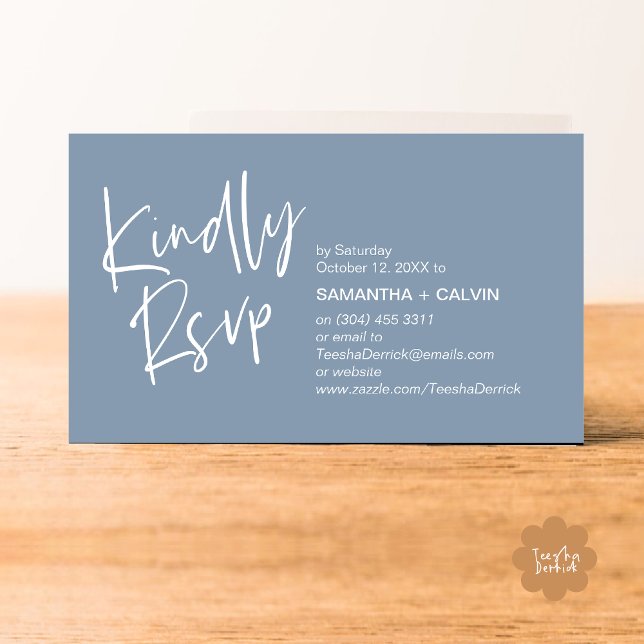 Kindly RSVP Modern Minimalist Wedding Invitation (Kindly RSVP Modern Minimalist Wedding Dinner Invites Reminder Enclosed Card Phone Email Dusty Blue)