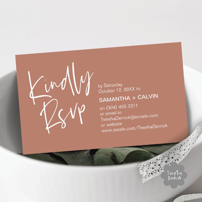 Kindly RSVP Modern Minimalist Wedding Invitation (Kindly RSVP Modern Minimalist Wedding Dinner Invites Reminder Enclosed Card Phone Email Earthy Brown)