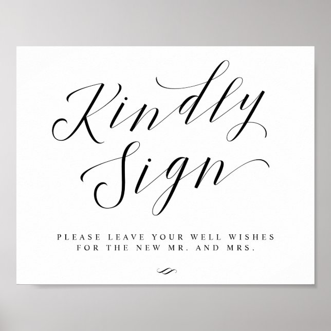 Kindly Sign Guestbook Well Wishes Elegant Wedding (Front)