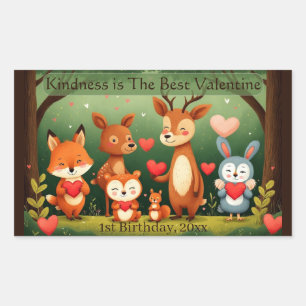 Kindness Best Valentine Woodland Animals Birthday  Rectangular Sticker