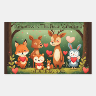 Kindness Best Valentine Woodland Animals Birthday  Rectangular Sticker
