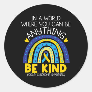 Kindness - Down Syndrome Awareness Blue Yellow Rib Classic Round Sticker