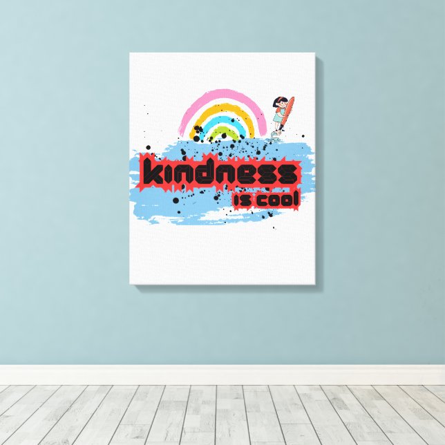 Kindness is Cool – Rainbow Surf Vibes Canvas Print (Insitu(Wood Floor))