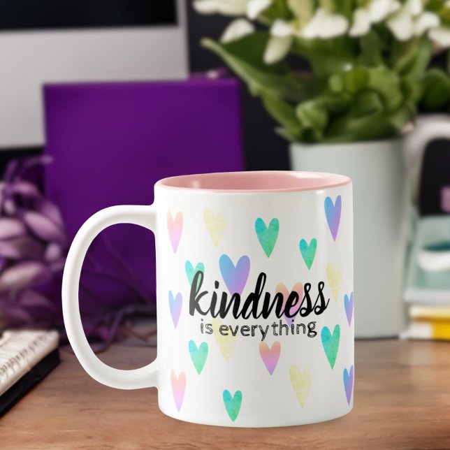 Kindness Is Everything Rainbow Gradient Heart Pink Two-Tone Coffee Mug (Creator Uploaded)