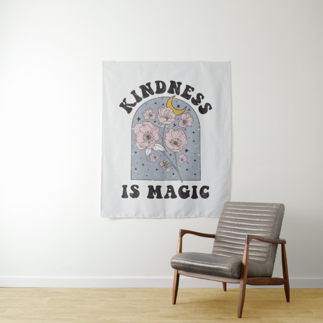 Kindness is Magic Vintage Flowers Tapestry (In Situ)