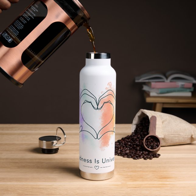 Kindness Is Universal Pride Heart Design Water Bottle (Coffee)