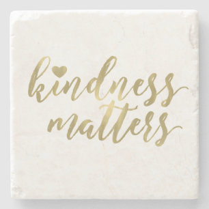 Kindness Matters Gold Heart inspirational quote Stone Coaster