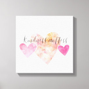 Kindness Matters Pink Watercolor Hearts Canvas Print