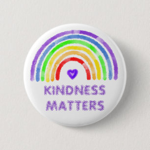 Kindness Matters   Rainbow and Heart Watercolor   6 Cm Round Badge