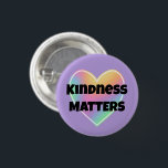 Kindness Matters Rainbow Heart Button<br><div class="desc">Soft rainbow colour heart on lavender with kind words! Spread kindness & compassion. Personalise if you wish with your own words!

Designed by a duo of freelance artists in beautiful Washington State,  USA. Thanks for your support!</div>