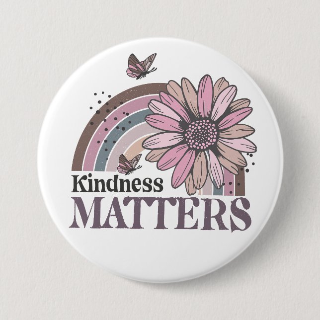 Kindness Matters Retro Butterfly Boho Rainbow  7.5 Cm Round Badge (Front)
