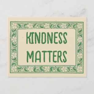 Kindness Matters Vintage Green and Cream Flower Ar Postcard