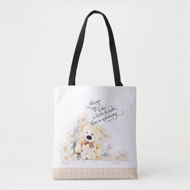 Kindness Motivational Quote Teddy Bear Floral Tote Bag (Front)