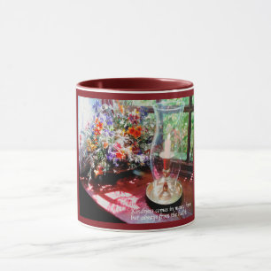 Kindness Mug Candle on Windowsill Burgundy