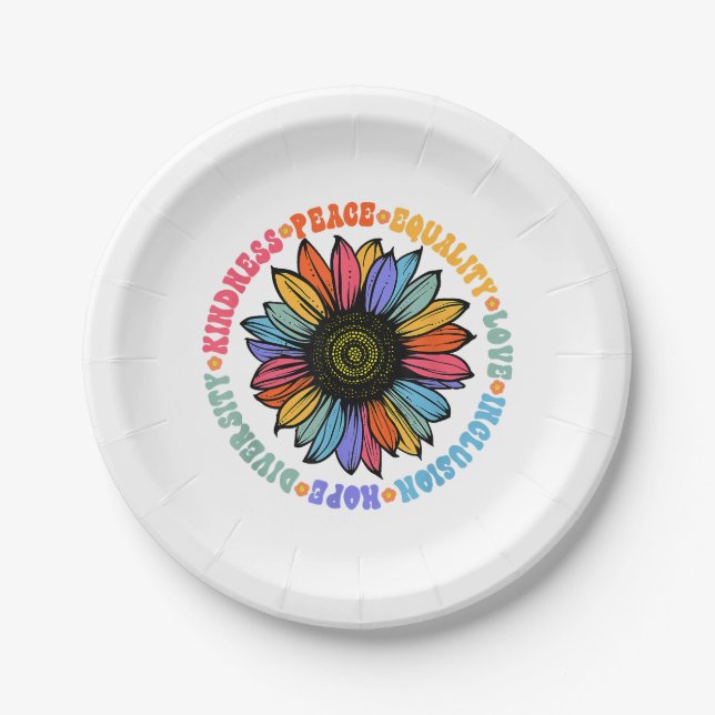Kindness Peace Equality Love Hope Diversity Human  Paper Plate (Front)