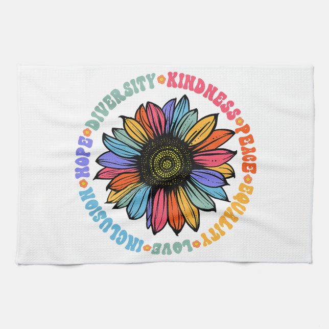 Kindness Peace Equality Love Hope Diversity Human  Tea Towel (Horizontal)